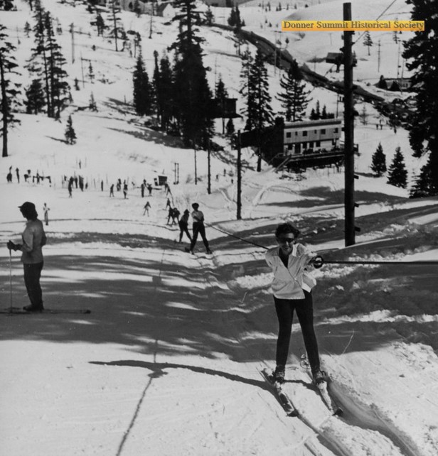 A skier using a rope tow at the Ranch, c. 1948